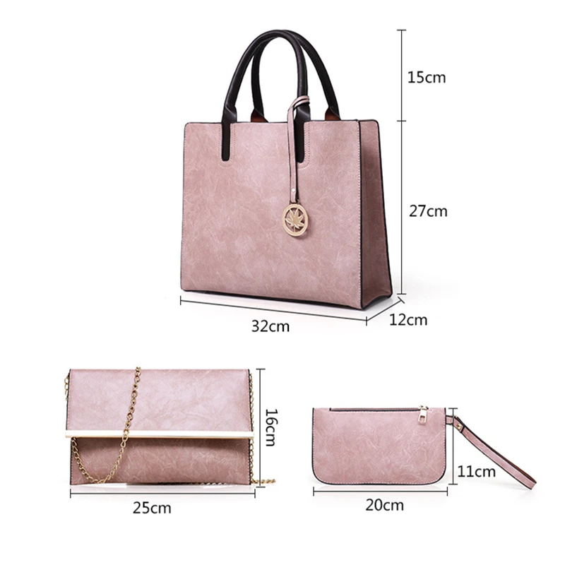 3PCS Women's Bag Set Fashion PU Leather Ladies Handbag Solid Color Messenger Bag Shoulder Bag Wallet Bags For Women 2019