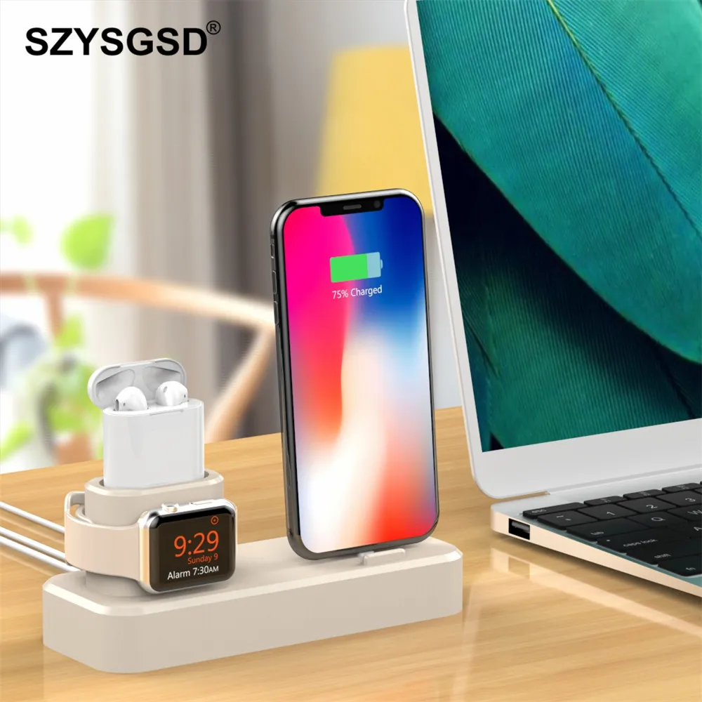 SZYSGSD 3 в 1 зарядная док-станция держатель для iPhone X 8 7 6 силиконовая зарядная подставка Док-станция для Apple watch для Apple Airpods
