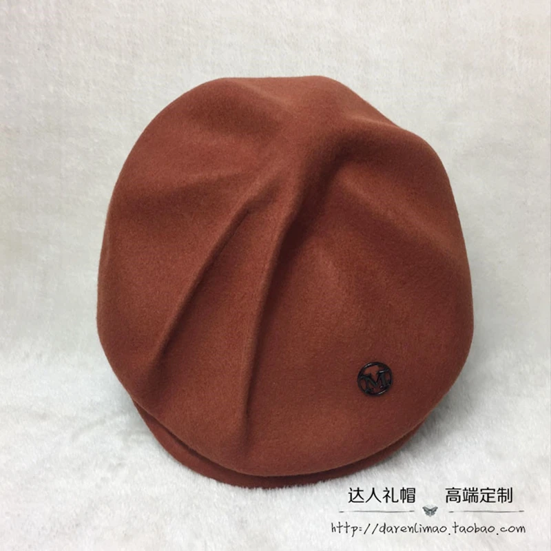 Индивидуальная шапка из шерсти, береты с двойным черным металлическим логотипом, женская шапка