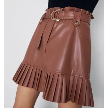 

Pu Leather Sexy Skirts Sashes Women High Waist Mini Skirts Female Club Skirt
