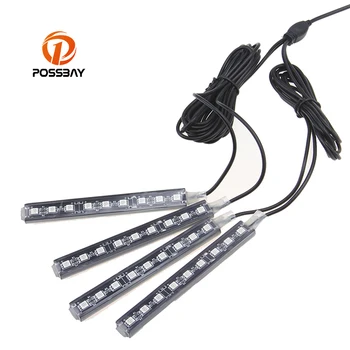 

4 in1 POSSBAY Car Interior Floor Decorative Lights 9-LED Atmosphere Lighting Lamp Blue White Pink Icy Blue Light Neon Lamp Strip