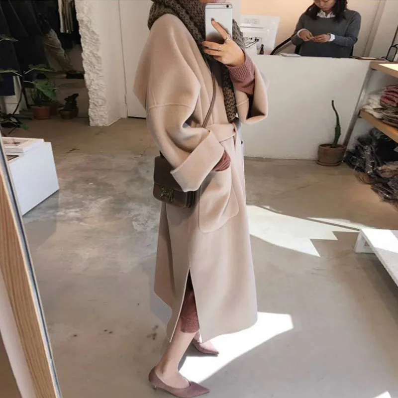 Neploe зимнее пальто женское модное длинное шерстяное Свободное пальто большого размера со шнуровкой Abrigos Mujer Invierno Корейская Элегантная куртка 46586
