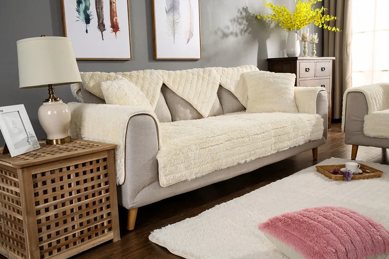 Winter Warm Thick Sofa Cushion Stretch Thickening Washable Sofa Plush Chair Cover Protector for Couch Slipcover Home Decor