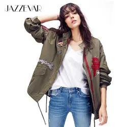 JAZZEVAR 2019 Осень новая модная уличная куртка женская вышивка заклепки повседневное хлопковая куртка на молнии аппликации винтаж промывают