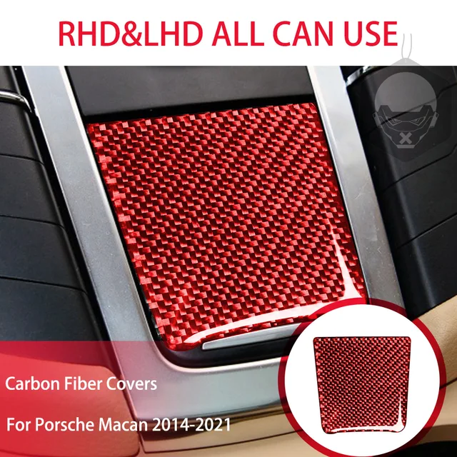 Red Carbon Fiber Console Gear Shift Panel Sticker For Porsche Macan 2015-2019