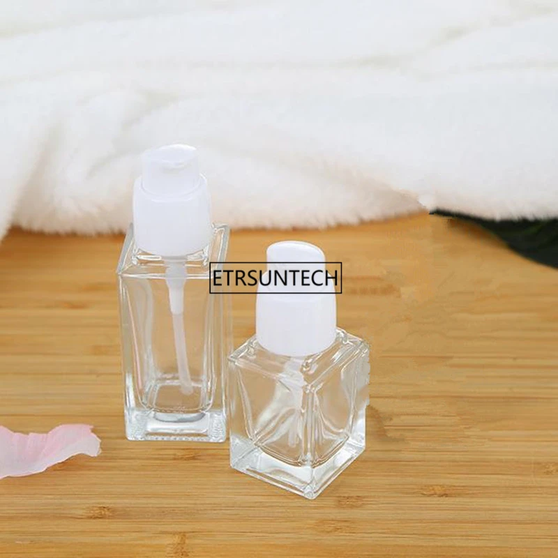 50pcs15ml 20ml 30ml Clear Square Glass Bottle with Gold cap for Lotion Essential Oli Moisturizer Facial Water Liquid Cream F3613