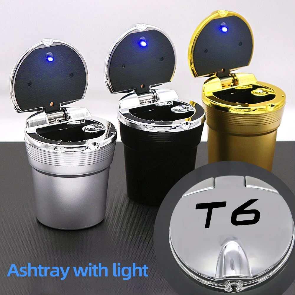 

For Volvo T6 Led Lights Car Ashtray With Cover Creative Personality Cover Multi-function cigarette trash can car accessories
