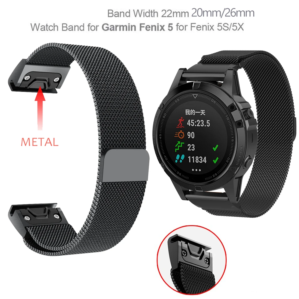 26 22 20 мм Quick Release Easy Fit нержавеющая сталь наручный ремешок для часов, ремешок для наручных gps-часов Garmin Fenix 5x, 5, 5S 3 3HR S60 D2 Mk1 Смарт-часы