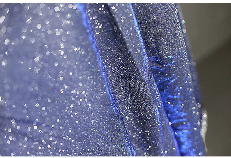 Премиум синий W/серебряный блеск стрейч-Тюль Ткань, продается метр