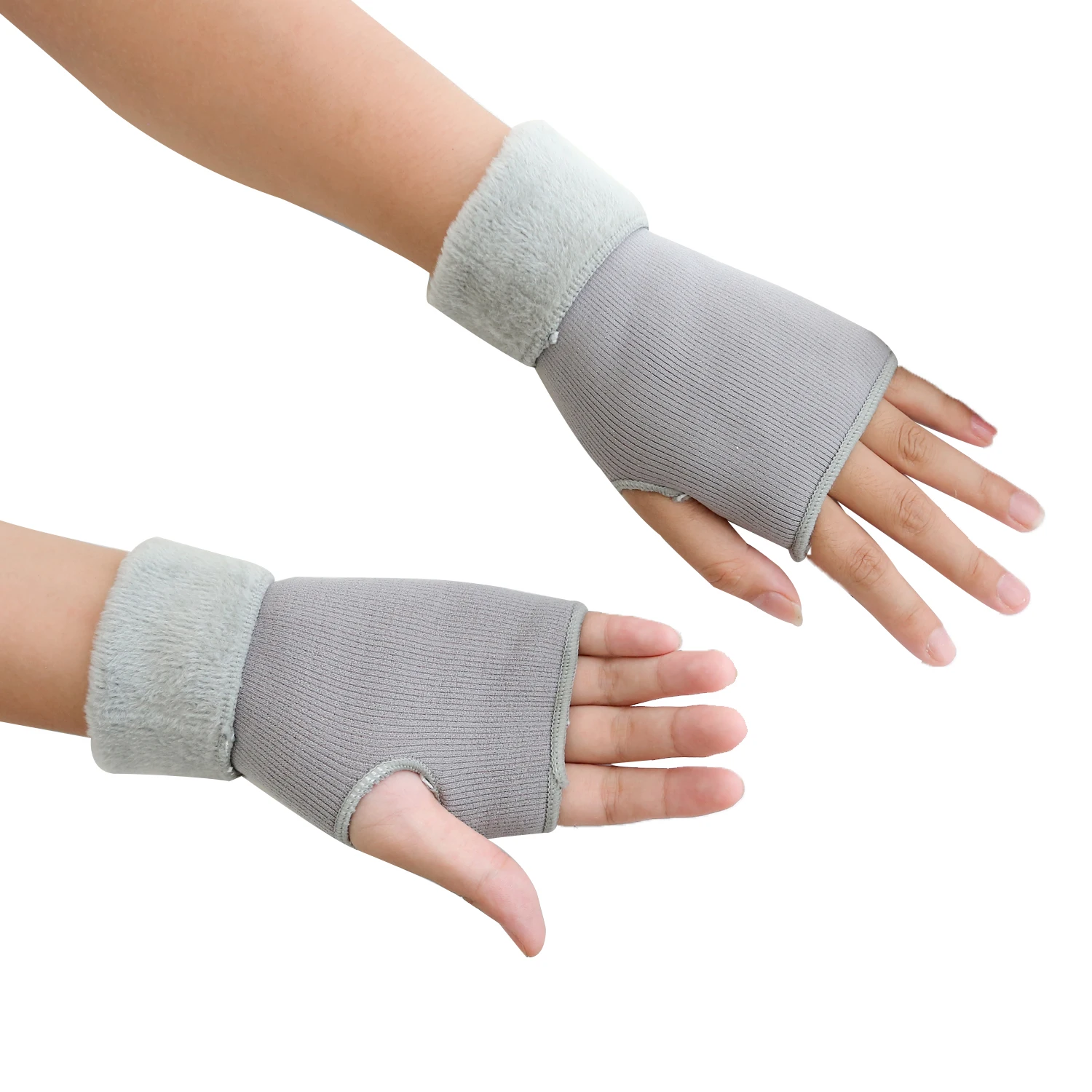 1 пара, 6 цветов, зимние перчатки, мягкие перчатки без пальцев для женщин и мужчин, теплые вязаные варежки, пара зимних перчаток - Цвет: Серый