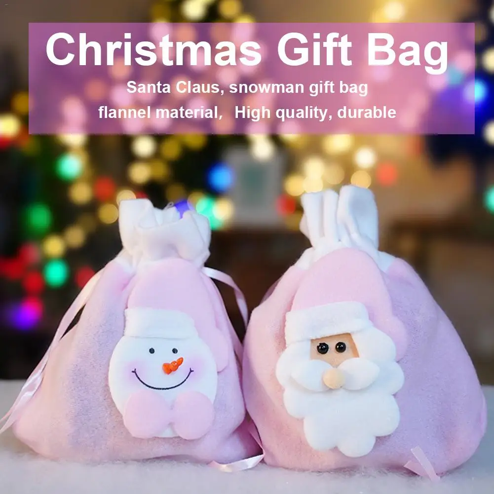2pcs Christmas Gift Bags Santa Flannel Bags Drawstring Canvas Santa Bag Kids Candy Bag Pouch For Storing Christmas Presents