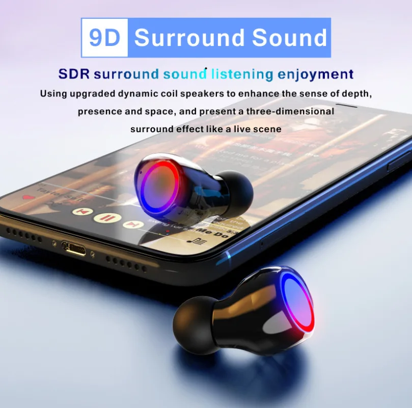 Bluetooth Wireless Headphones with Mic Sports Waterproof TWS Bluetooth Earphones Touch Control Wireless Headsets Earbuds Phone