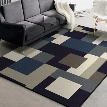 

Retro Geometric Living Room Large Carpets Bedroom Study Bedside Area Rug Modern Blue Black Plaid Home Decor Sofa Chair Floor Mat
