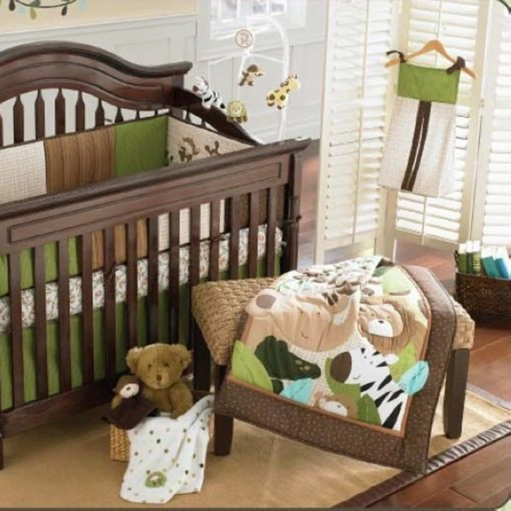 Crib Bedding Set 100 Cotton Design Cartoon Monkey Baby Bedding Set Contains Baby Quilt Bedskirt Blanket Bed Around Urine Bag Bedding Sets Aliexpress