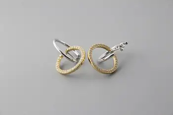 

2TONE 100% Authentic 925 Sterling silver champagne Gold LUCKY CIRCLES Geometric Stud earrings FINE jEWELRY TLE773