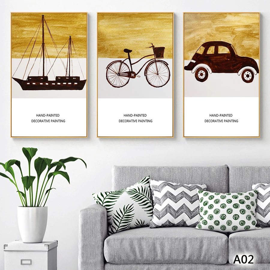 

Modern Abstract Oil Painting Print on Canvas 3pcs Cartoon Car Ship Landscape Printing Wall Art Picture Painting for Hom Decor