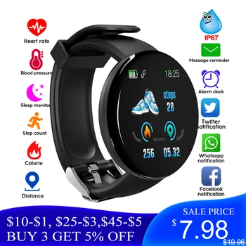 

ONLY $7.98 D18 Bluetooth Smart Watch Men Blood Pressure Round Smartwatch Women Sport Tracker For Android Ios SW003
