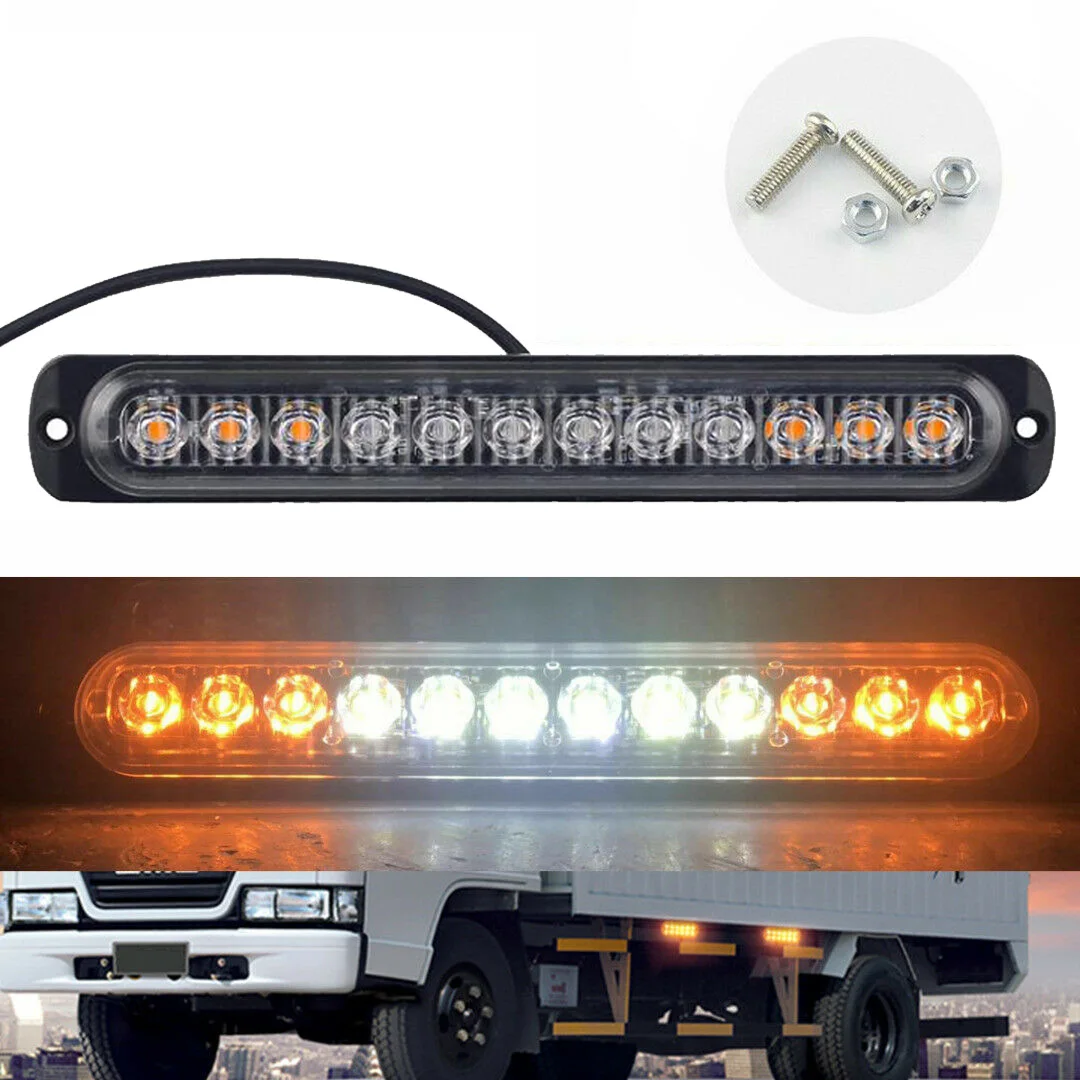 1х 12LED Янтарный Белый стробоскопический светильник для грузовика аварийный Маяк вспышка предупреждающая лампа 12-24 В