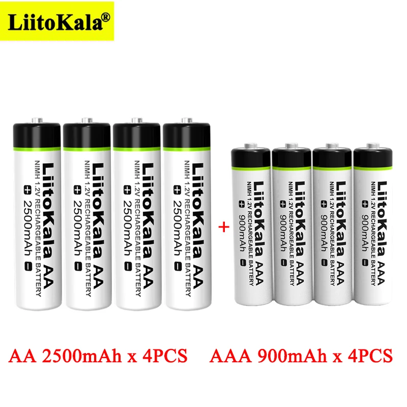 Liitokala – 4 batteries Ni-MH rechargeables AA 1.2V 2500mAh + 4 batteries AAA 900mAh pour la température, pour télécommande, pistolet et souris