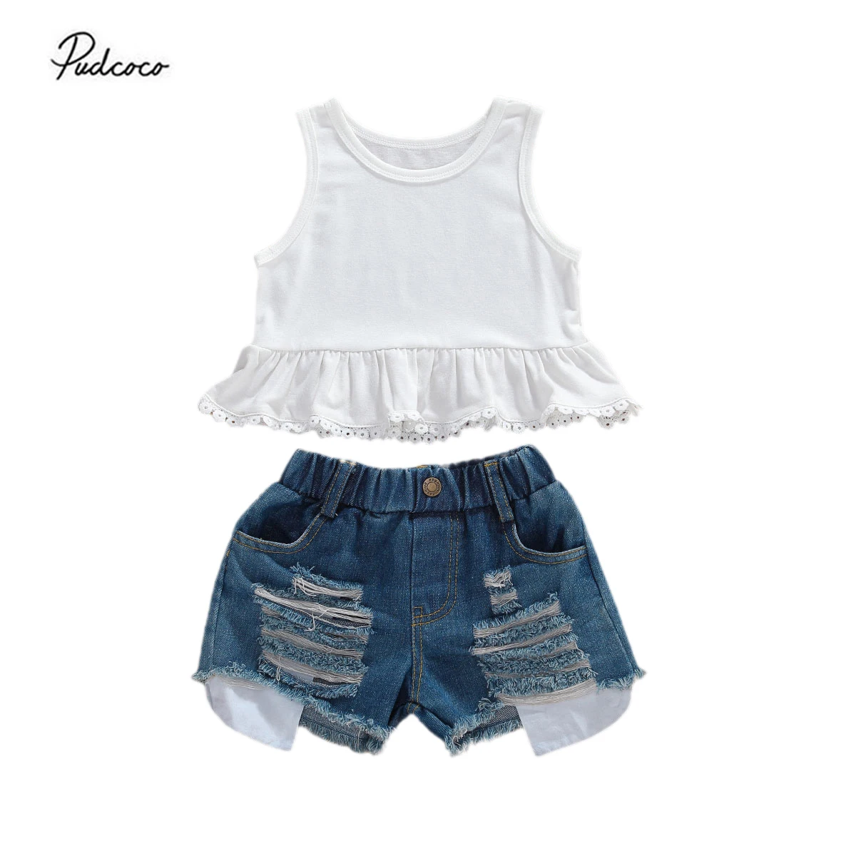 Infant Kids Baby Girls 2pcs Set Clothes Sleeveless Dress Shirt Tops Ripped Jeans Shorts Outfits For Summer 1 6years Girls Aliexpress