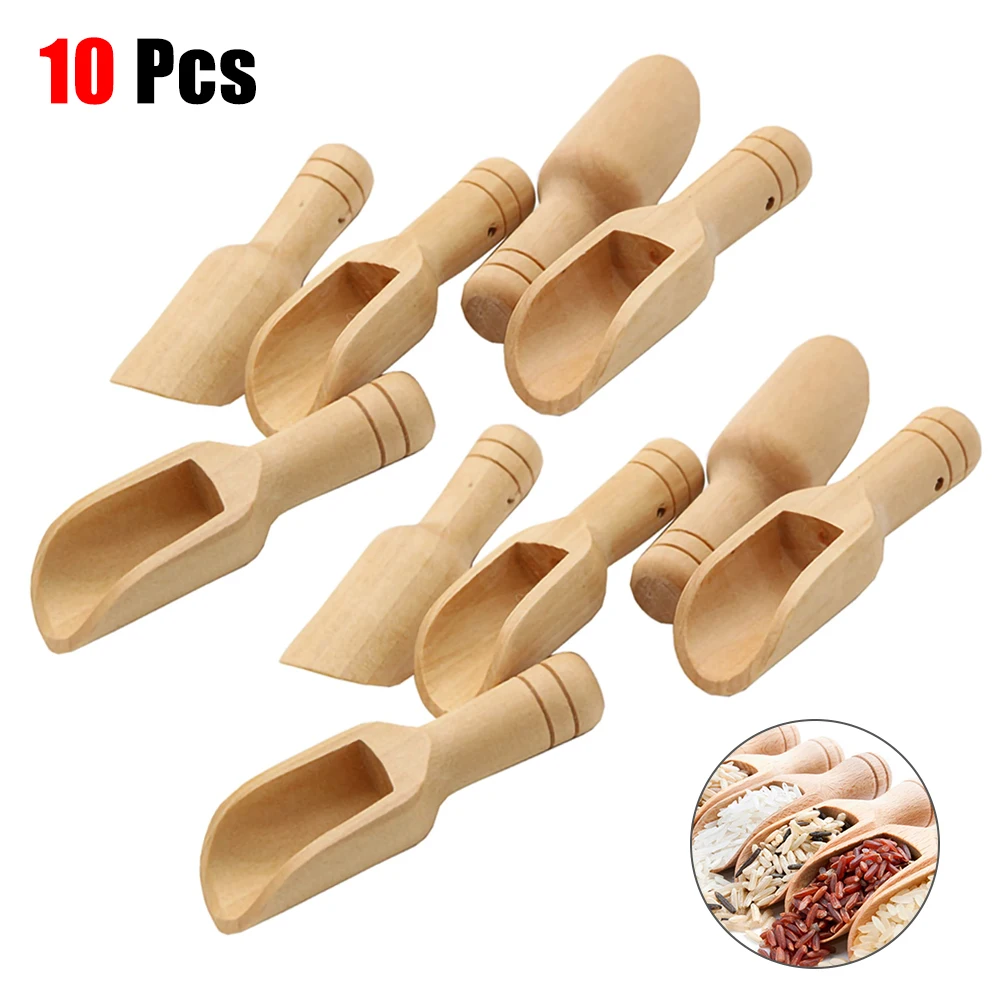 10pcs Wooden Round Handle Scoop Teaspoon Small Salt Shovel Milk Powder Scoops Wood Condiment Spoons Coffee Tea Mini Sugar Spoon | Дом и сад