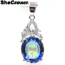 34x12 мм SheCrown создан огонь Радуга Мистик Топаз CZ подарок для женщин серебряный кулон