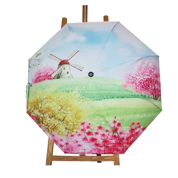 

Floral-Print College Style Sunny Rain Umbrella Creative Umbrella NC Fabric Three Fold Single Layer Rain Umbrella Can Be Printed