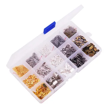 

1 Box Basic Jewelry Findings with Brass Lobster Clasps Ribbon Ends 1400Pcs/box