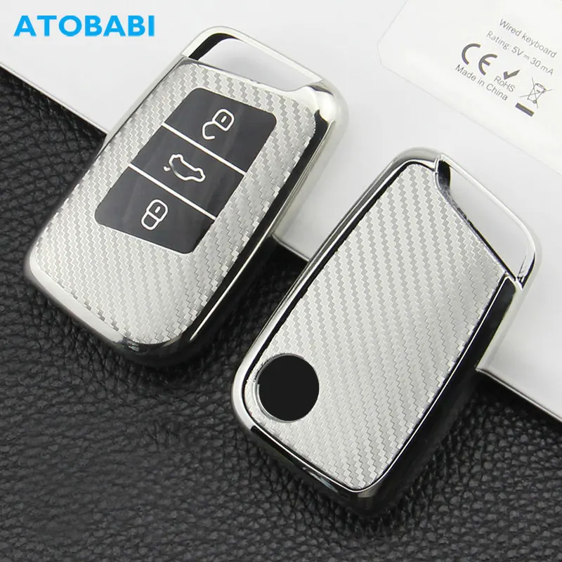 

TPU Car Key Cover For VW Volkwagen B8 CC Tiguan MK2 Magotan Superb A7 3 Button Smart Keychain Carbon Style Remote Protector Case