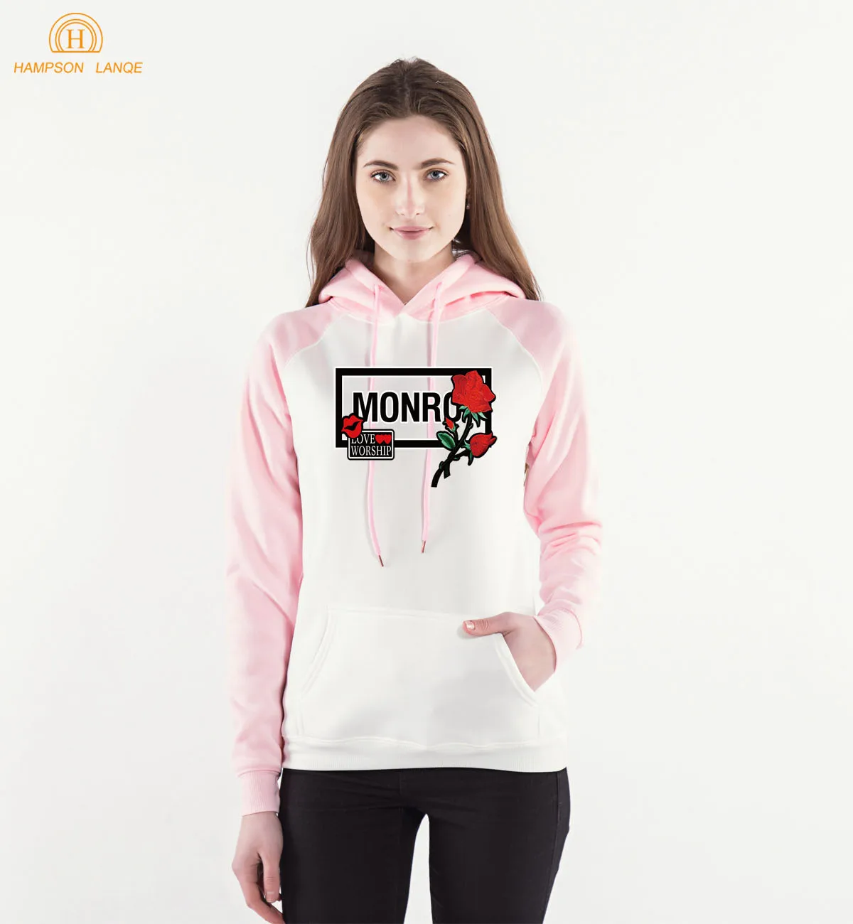 Повседневные женские толстовки с капюшоном Love workment Monroe& Red Rose,, весна-осень, женские толстовки с капюшоном, теплый флисовый спортивный костюм