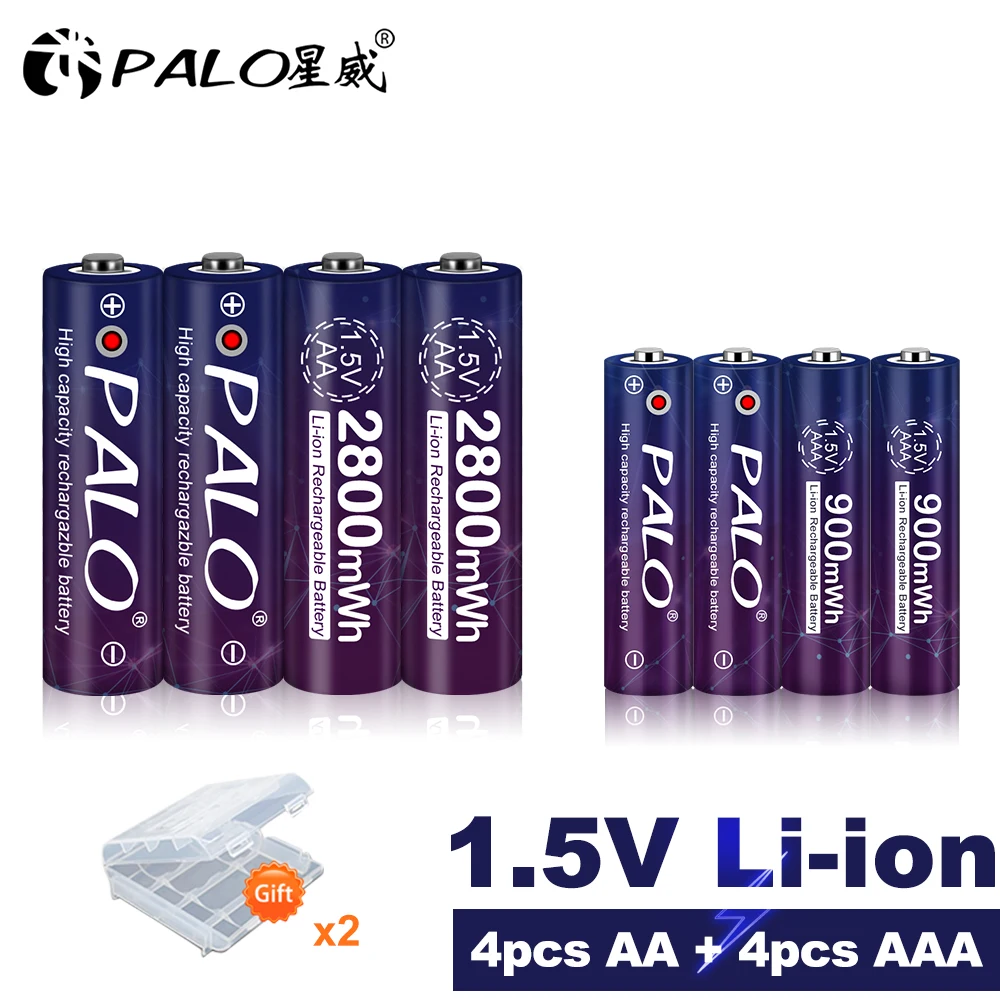 Batteria Agli Ioni Di Litio 1.5V Aa 2800Mwh + 1.5V Batteria Agli Ioni Di Litio Aaa 900Mwh Batterie Ricaricabili Per Giocattoli Mp3 Telecomando