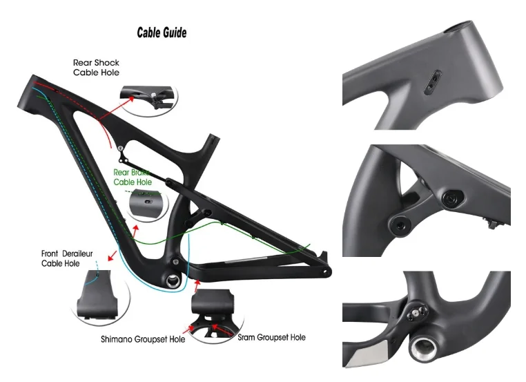 Hot sale Snow bicycle frame carbon fat bike frame suspension with travel 120mm