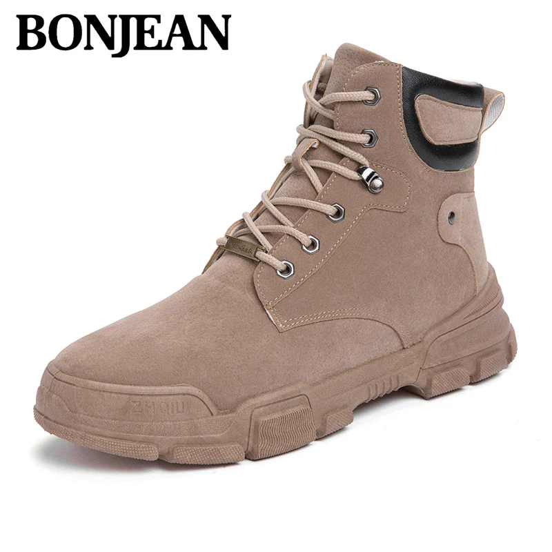

New Autumn Men Boots Leather Warm Western Comfortable Hight Top Ankle Boots Ankle Vintage Increase Men Casual Shoes Winter Boots