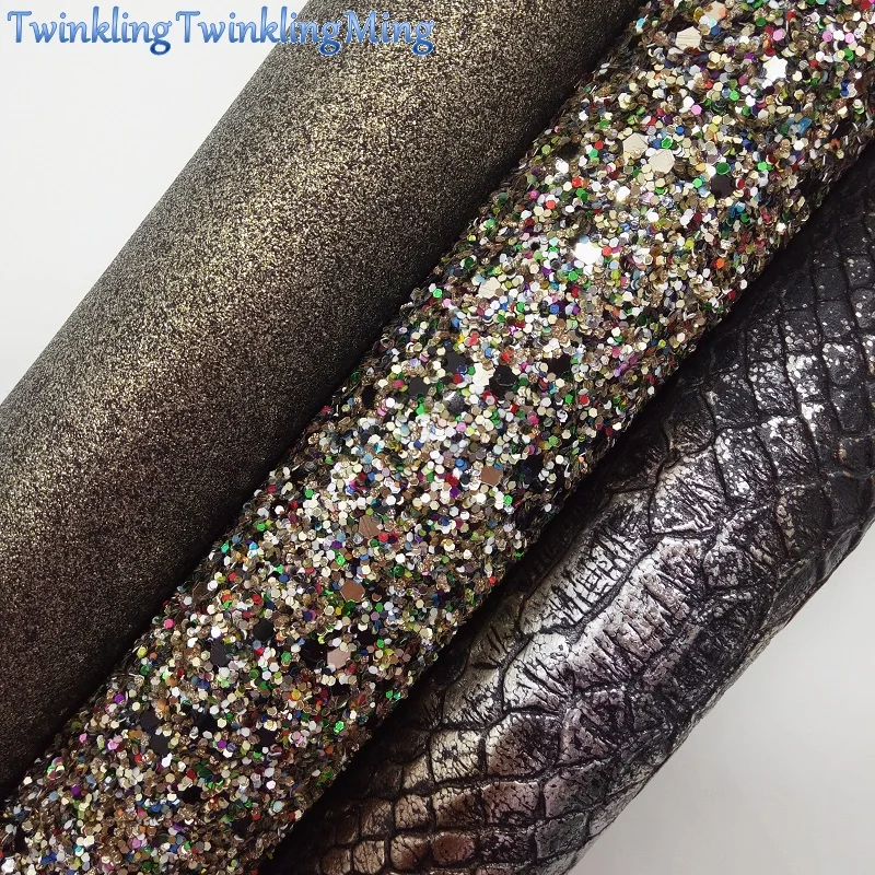 Mixed Colors Glitter Fabric, Metallic Snake Faux Fabric, Synthetic Leather Fabric Sheets For Bow A4 21x29CM Twinkling Ming XM758