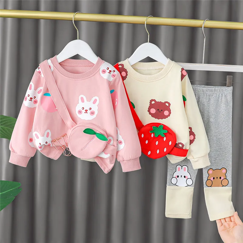 

2021 Autumn Girls Clothing Sets Toddler Girls Bag Sweatshirt Coats Pants Tracksuit For Kids Cartoon Clothes Set Baby Outfits