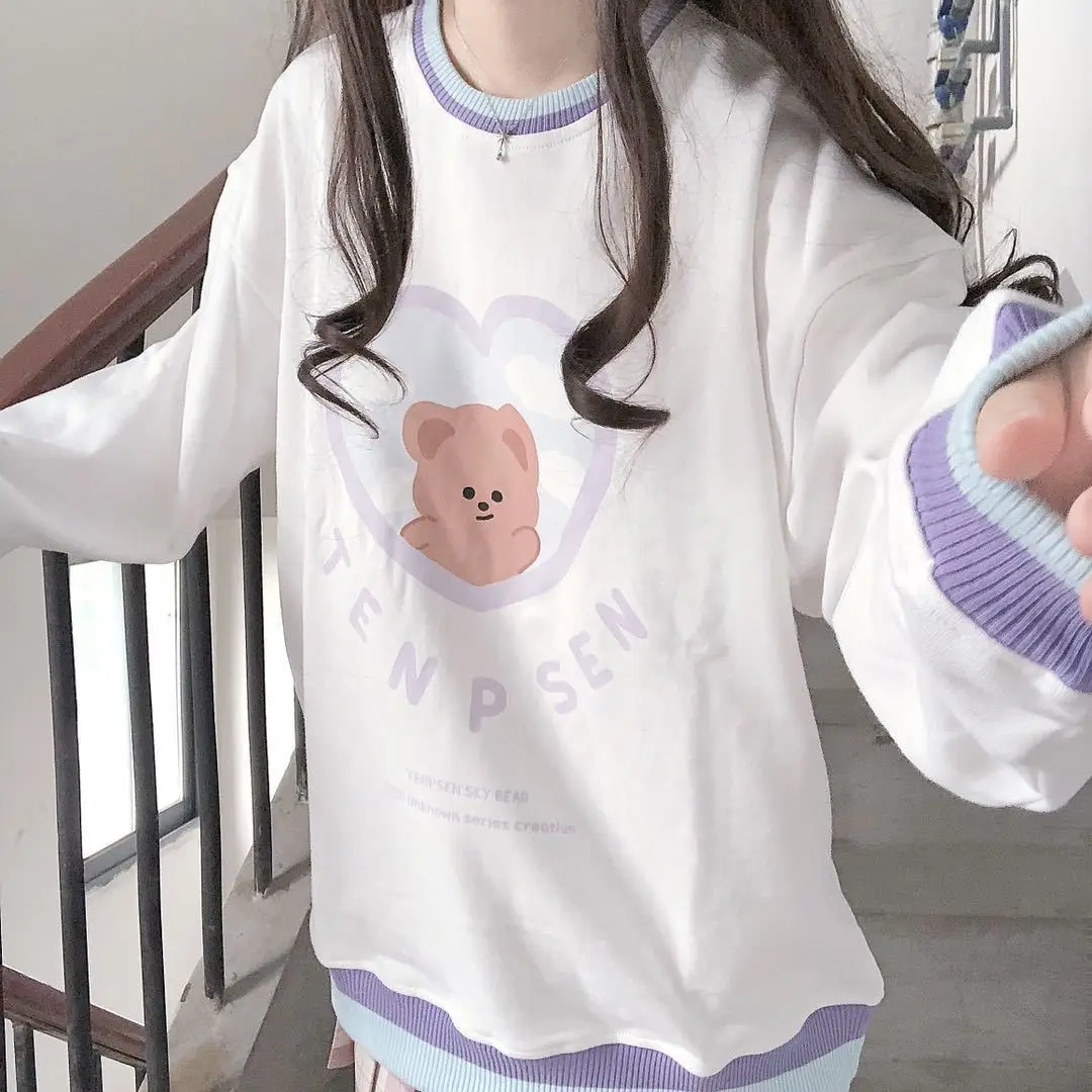 2021 Autumn Bear Hoodies Femme Patchwork Pullovers Sweatshirt Women Fashion Kawaii Clothes MINGLIUSILI Casual Long Sleeve Top 2021 Autumn Bear Hoodies Femme Patchwork Pullovers Sweatshirt Women Fashion Kawaii Clothes MINGLIUSILI Casual Long Sleeve Top