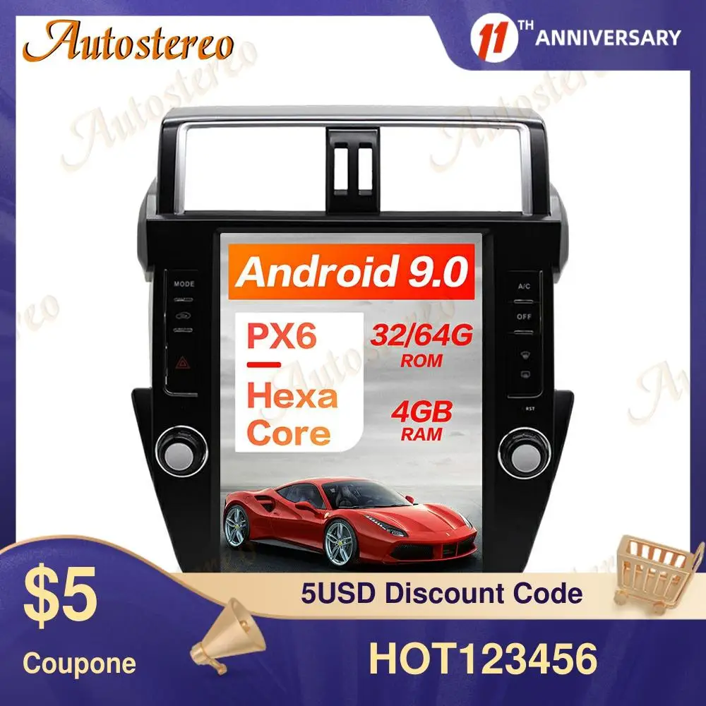 

6-ядерный Автомобильный GPS-навигатор Tesla Style Android 9,0 для TOYOTA LAND CRUISER Prado 150 2014-2017, головное устройство, мультимедийный плеер Carplay