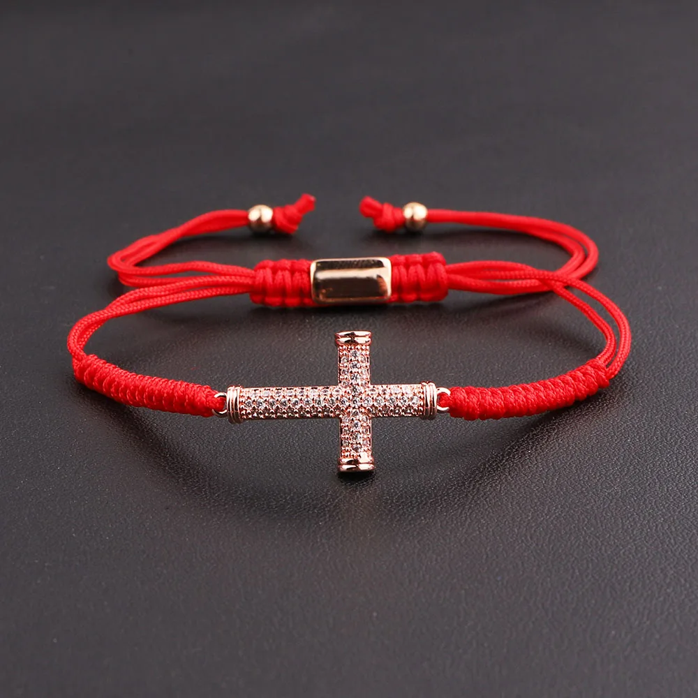 Jaravvi High Quality CZ Micro Pave Cross Handmade Red Cord Macrame Friendship Bracelet Men Women Jewelry Gift - Image 3