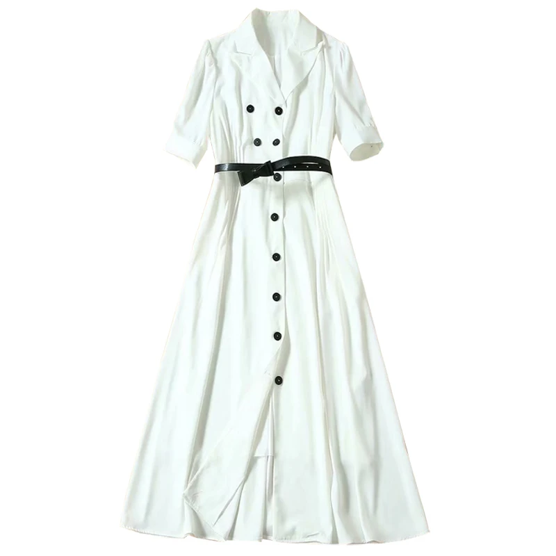 Buy Best lPeAR Women Dress Button Designer White Dress Elegant Turn Down Collar Short Sleeve Dresses A1118
