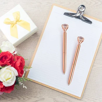

12 Pieces Big Diamond Ballpoint Pens and 6 Pieces Ballpoint Pen Refills, Black Ink (Rose Gold)