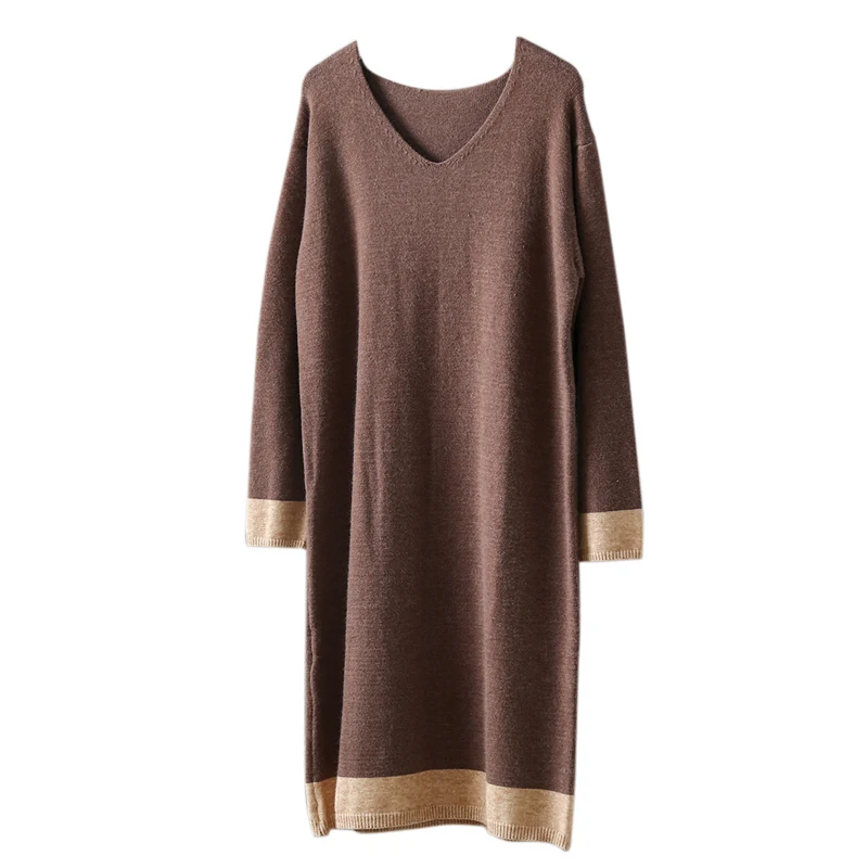

Sherhure 2019 Women V-Neck Sweater Knitted Long Sleeve Women Long Pullovers Winter Sweater Dress Femme Tricot Pull Femme