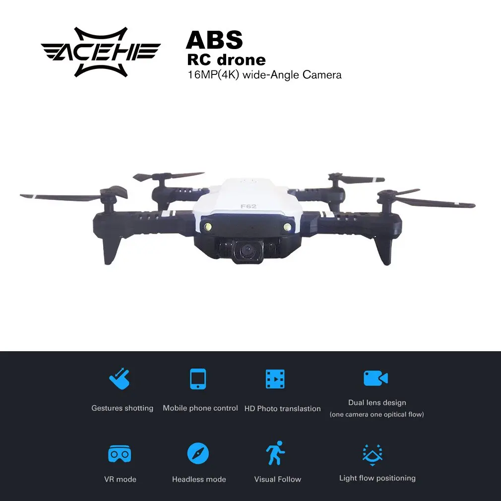 F62 2,4G wifi 0.3MP/4K 16MP HD широкоугольная камера Радиоуправляемый Дрон оптическое управление потоком жестов смарт-контроль Радиоуправляемый вертолет Дрон модель - Цвет: 4K White 1B
