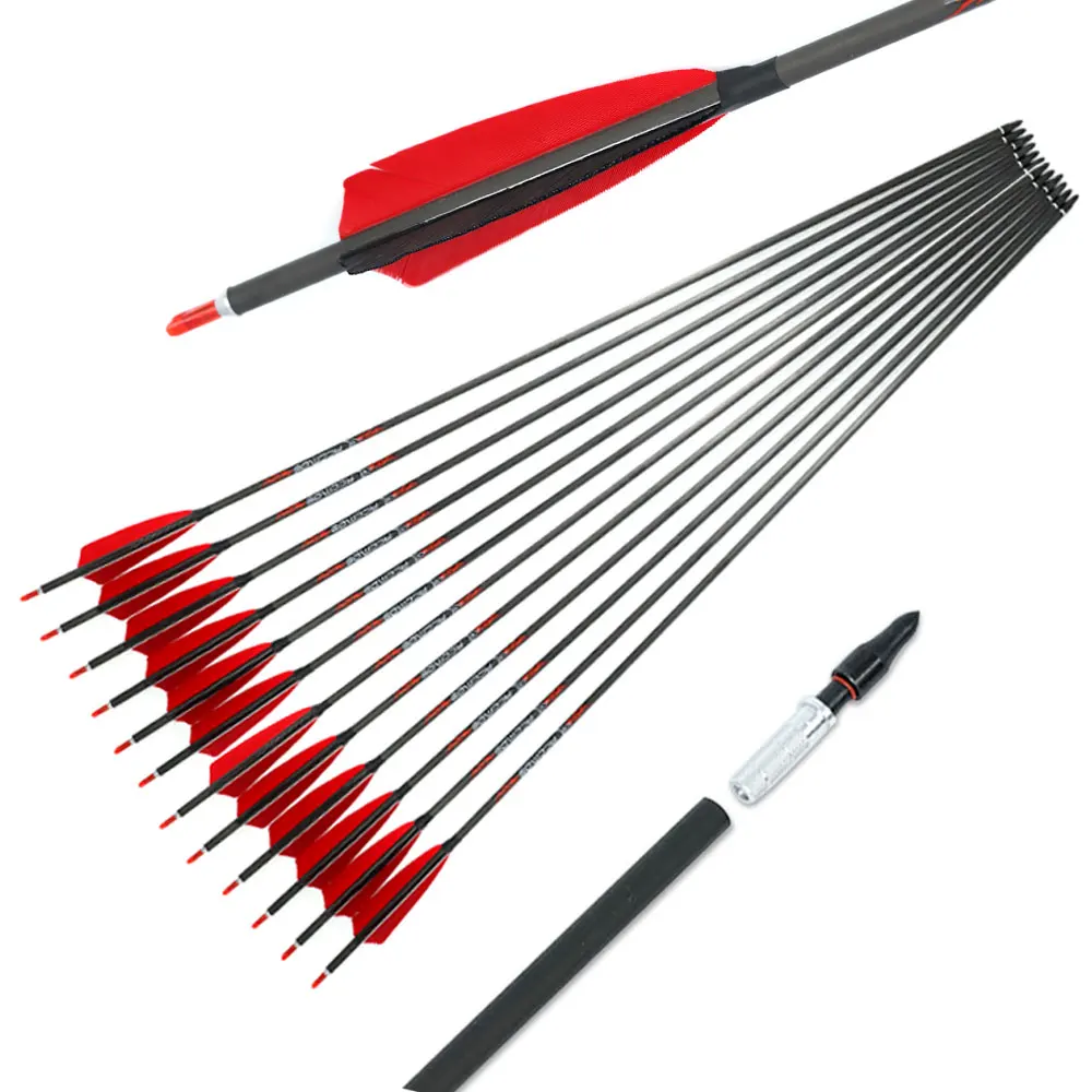 32'' Archery Pure Carbon Arrows Hunting & Arrow Quiver for Recurve Compound Bow 