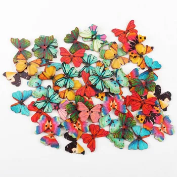 나무 혼합 색상 나비 모양 버튼, 2 홀 수제 의류, 바느질 스크랩북 공예, DIY 28x20mm, 30 개