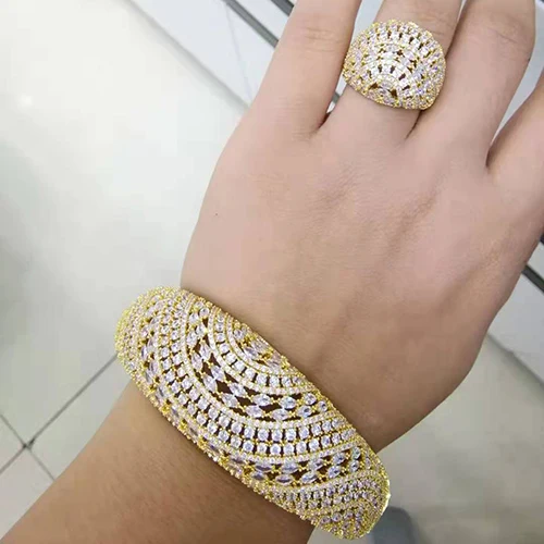 Godki роскошный Африканский браслет кольцо наборы Мода Дубай серебряные свадебные комплекты украшений для женщин Свадебные brincos para as mulheres - Окраска металла: Gold