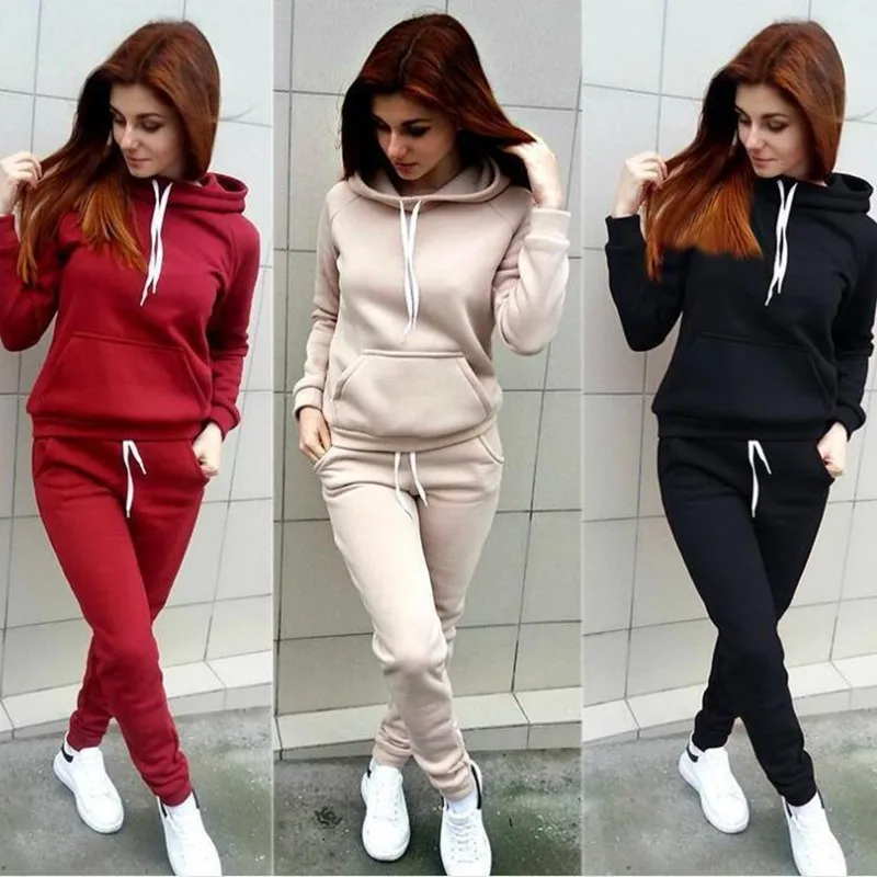 

Sport Suit Women Autumn Winter Tracksuits Wine Pullover Top Shirts Running Set Jogging Suits Sweat Pants 2pcs Sportswear