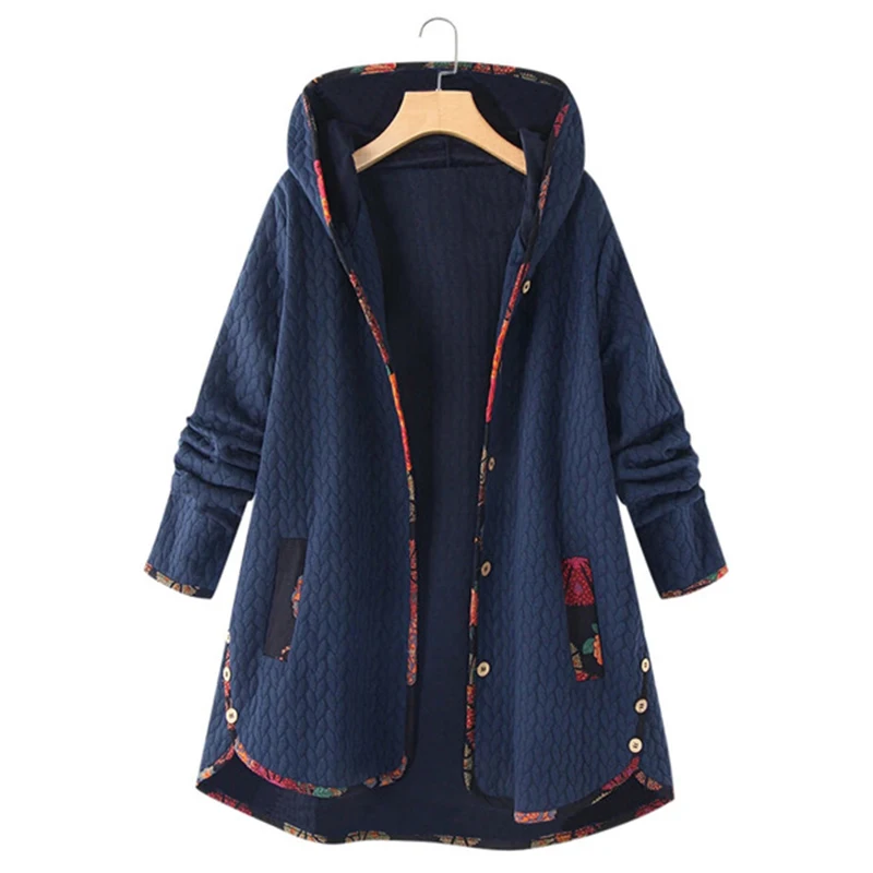 

Winter Women Hooded Coat Cashmere Thicken Long Sleeve Splicing Large Size Jacket Retro Loose Abrigos Mujer Invierno Woman Jacket