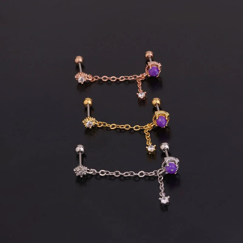 1PC New Desgin Copper 20G Tassel Earrings Helix Piercing Tragus Piercing Flower Zircon Gem Ear Stud Piercing Body Jewelry Women - Image 5