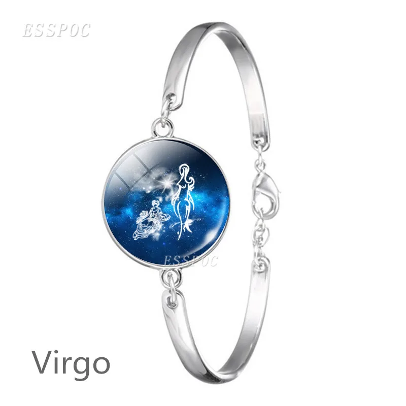 Virgo 12 Знак зодиака браслет цепочка, стекло, кабошон цепи браслет рыбы Овен, Телец созвездие близнецов ювелирные изделия для женщин подарок на день рождения - Окраска металла: Virgo