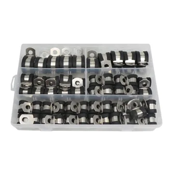 

Cable Clamp 304 Stainless Steel Rubber Cushion Pipe Clamps Assortment with 5 Size Metal Cable Clamp Kit(55 Pieces)